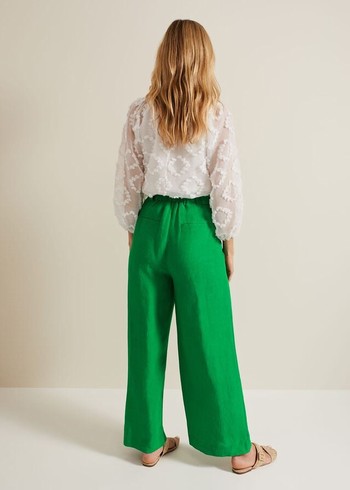 Phase Eight Lottie Linen Wide Legs Trousers Green USA | 7390154-RX